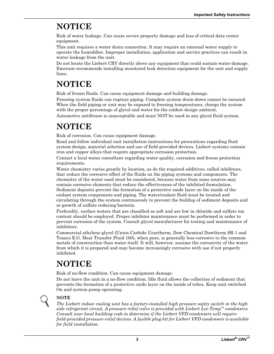 Notice | Emerson Liebert CRV 1 2 3 4 5 6 7 8 9 10 11 12 13 14 15 16 17 18 19 20 21 22 23 24 25 C R 0 2 0 R A 1 C 7 S D 1 8 1 1 E L 1 0 P A User Manual | Page 11 / 140