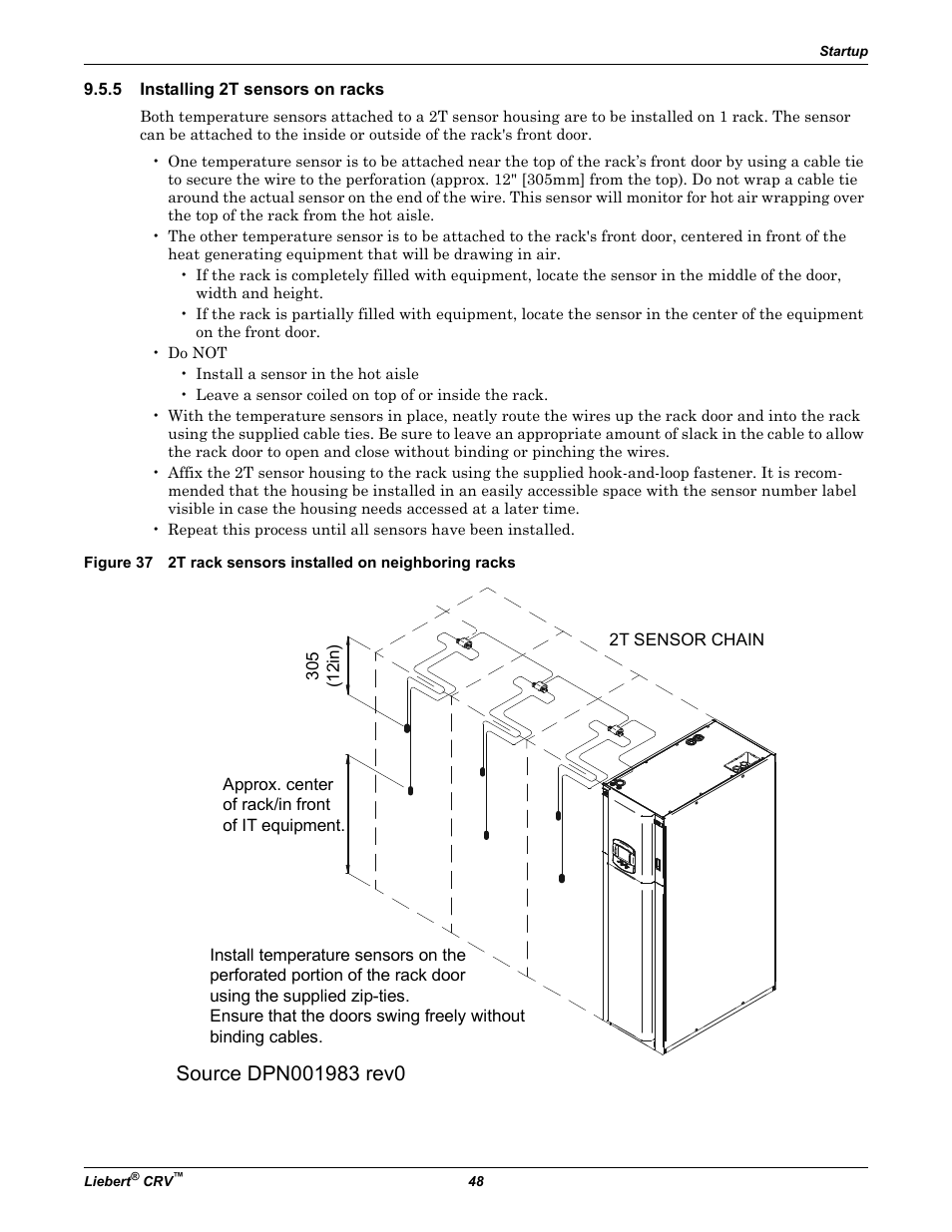 5 installing 2t sensors on racks, Installing 2t sensors on racks | Emerson Liebert CRV 1 2 3 4 5 6 7 8 9 10 11 12 13 14 15 16 17 18 19 20 21 22 23 24 25 C R 0 2 0 R A 1 C 7 S D 1 8 1 1 E L 1 0 P A User Manual | Page 56 / 140