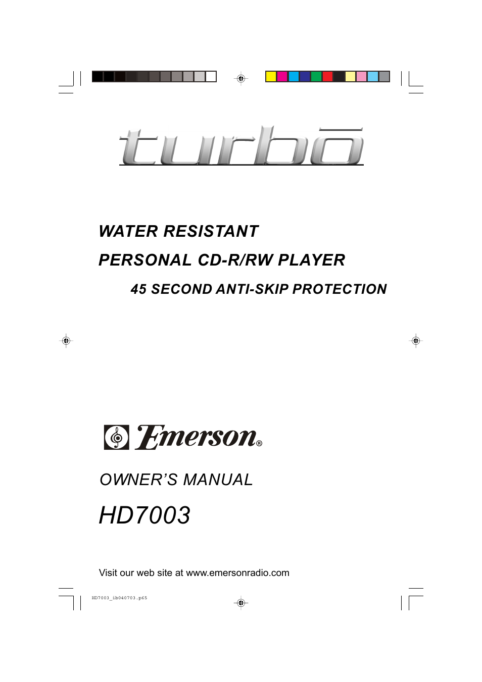 Emerson TURBO HD7003 User Manual | 20 pages