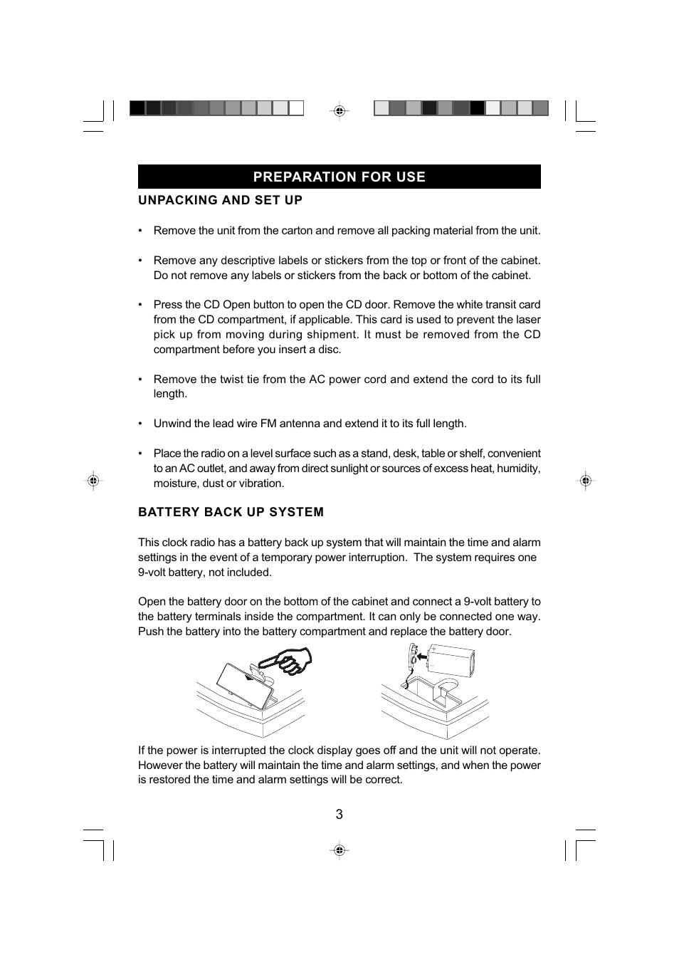 3preparation for use | Emerson Radio CKD9907 User Manual | Page 4 / 17