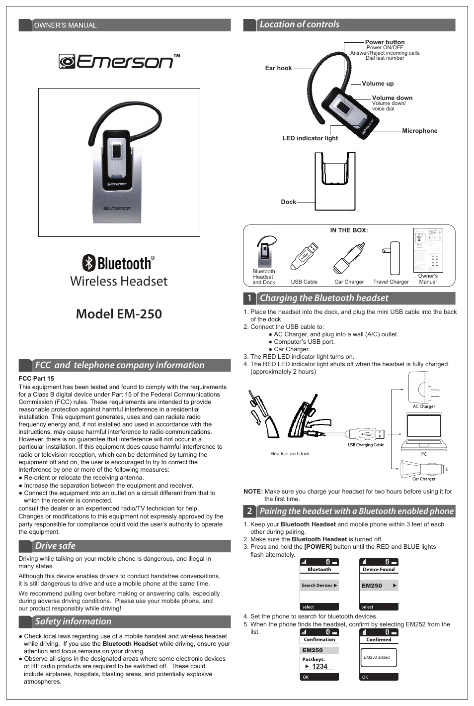 Emerson EM-250 User Manual | 2 pages