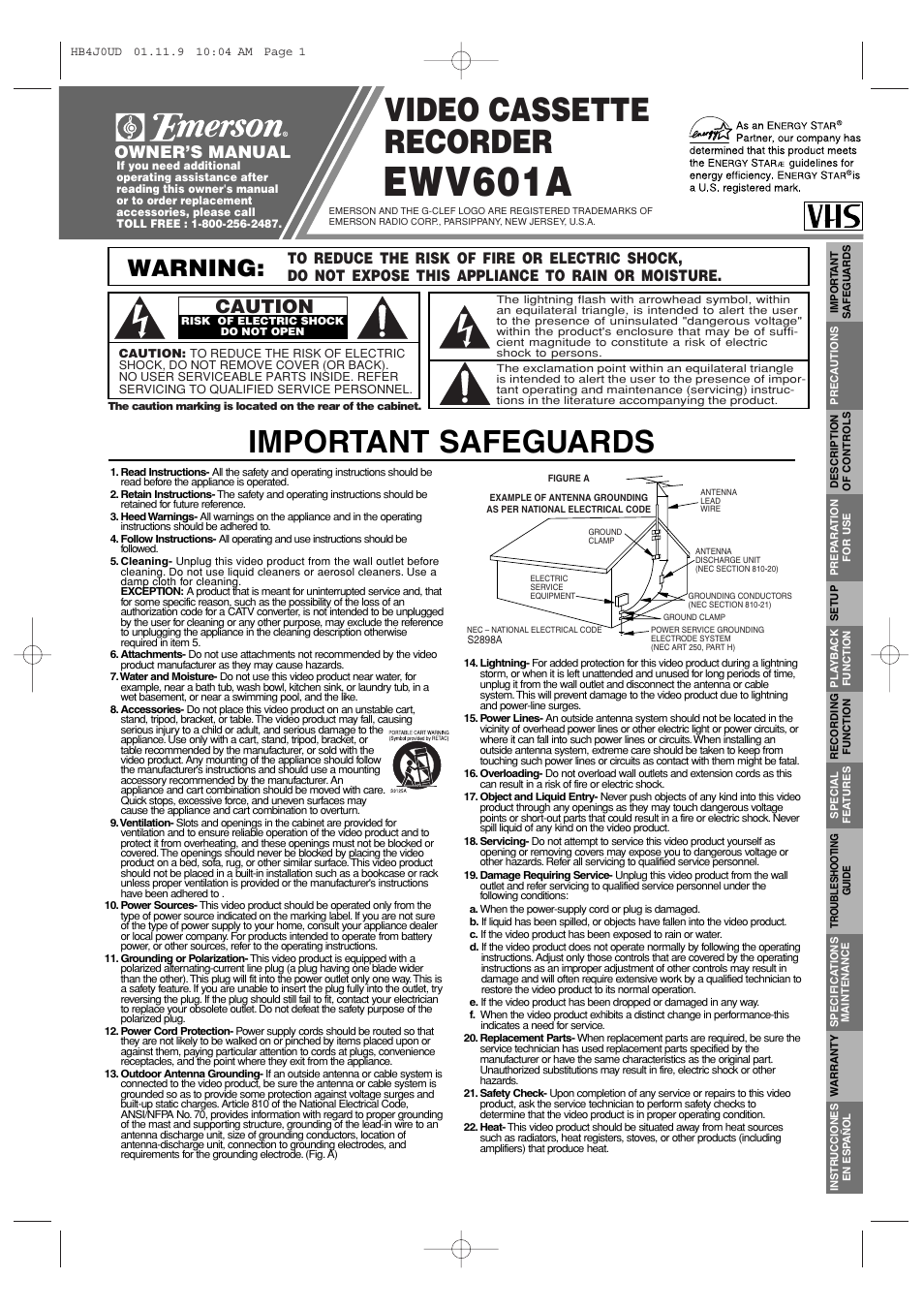 Emerson EWV601A User Manual | 8 pages