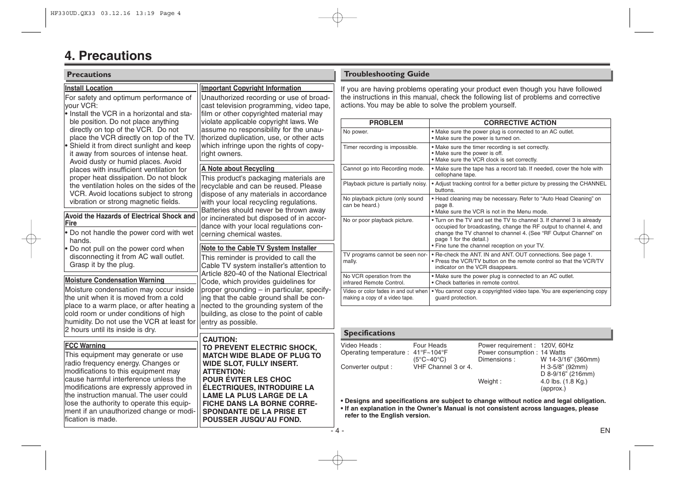 Precautions | Emerson EWV404 User Manual | Page 4 / 8