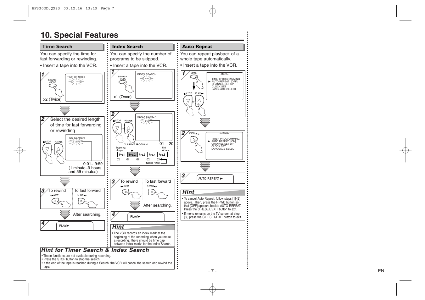 Special features, Hint f, Hint | Emerson EWV404 User Manual | Page 7 / 8