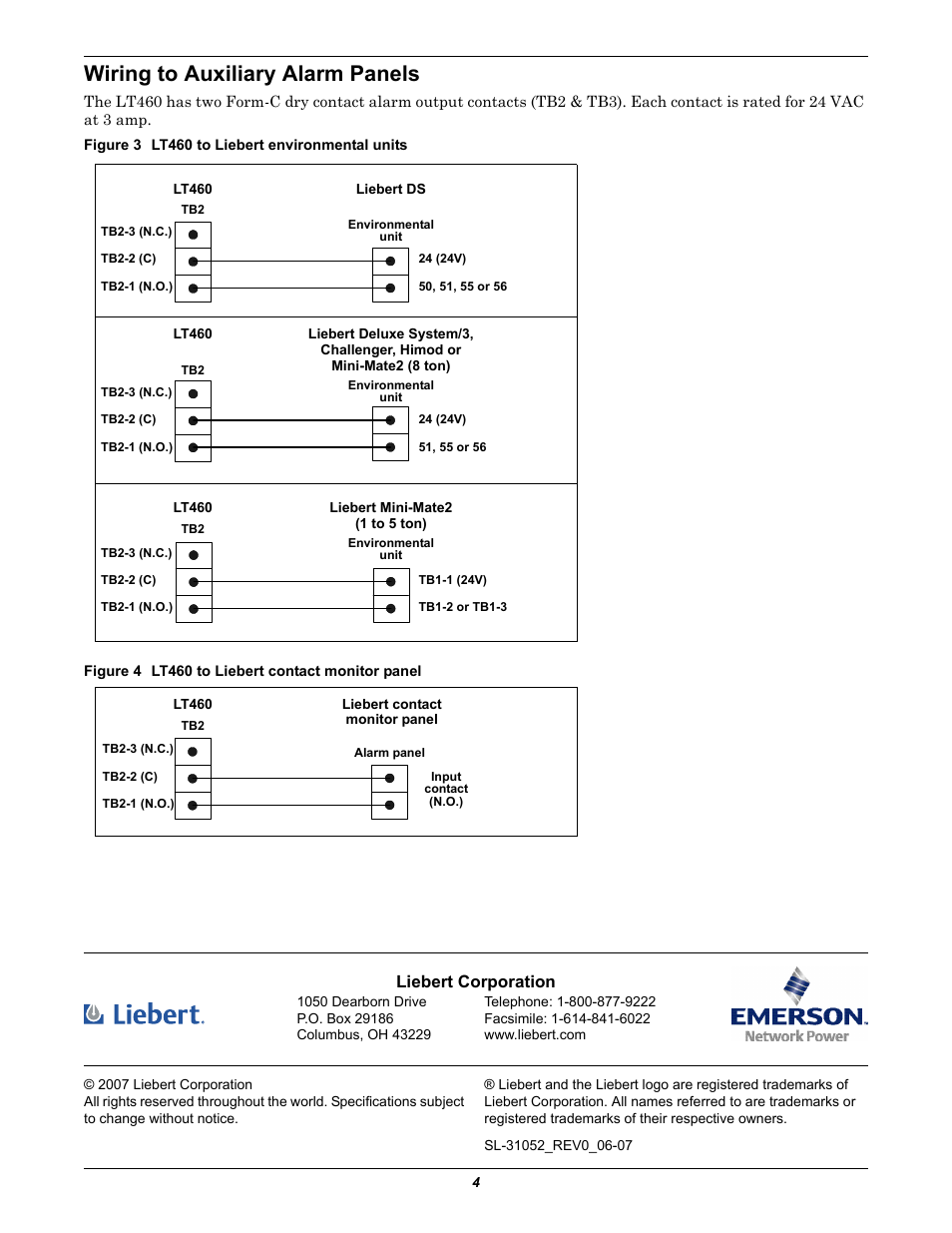 Wiring to auxiliary alarm panels, Liebert corporation | Emerson Liqui-tect 460 Kits User Manual | Page 4 / 4