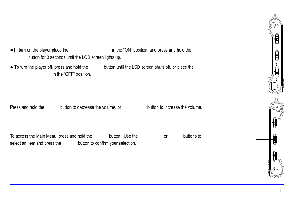Emp517-2 [final] 14, Basic operation, Turning on/off | Adjusting the volume, Selecting main menu or mode | Emerson MP3 MUSIC & VIDEO PLAYER EMP517-2 User Manual | Page 14 / 35