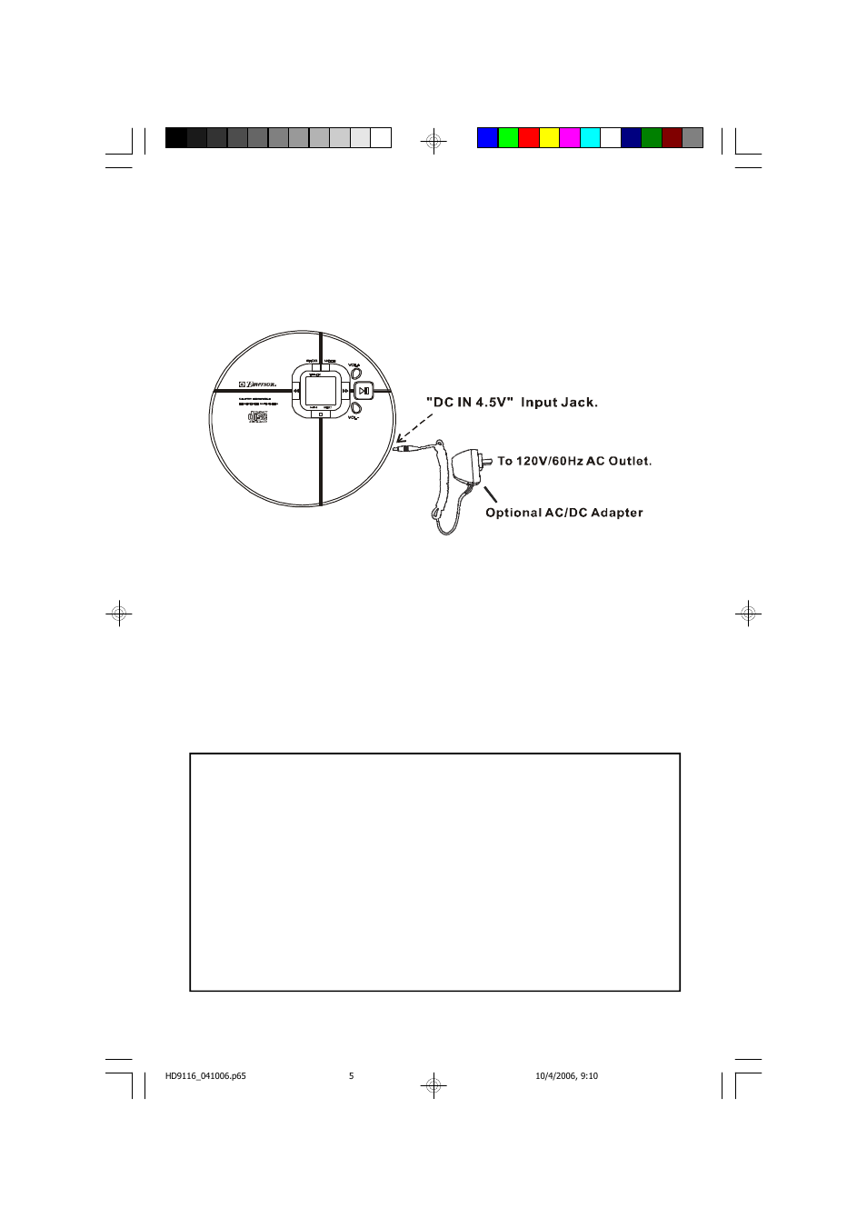 Connecting the optional ac adapter (not included) | Emerson Radio HD9116BL User Manual | Page 6 / 23