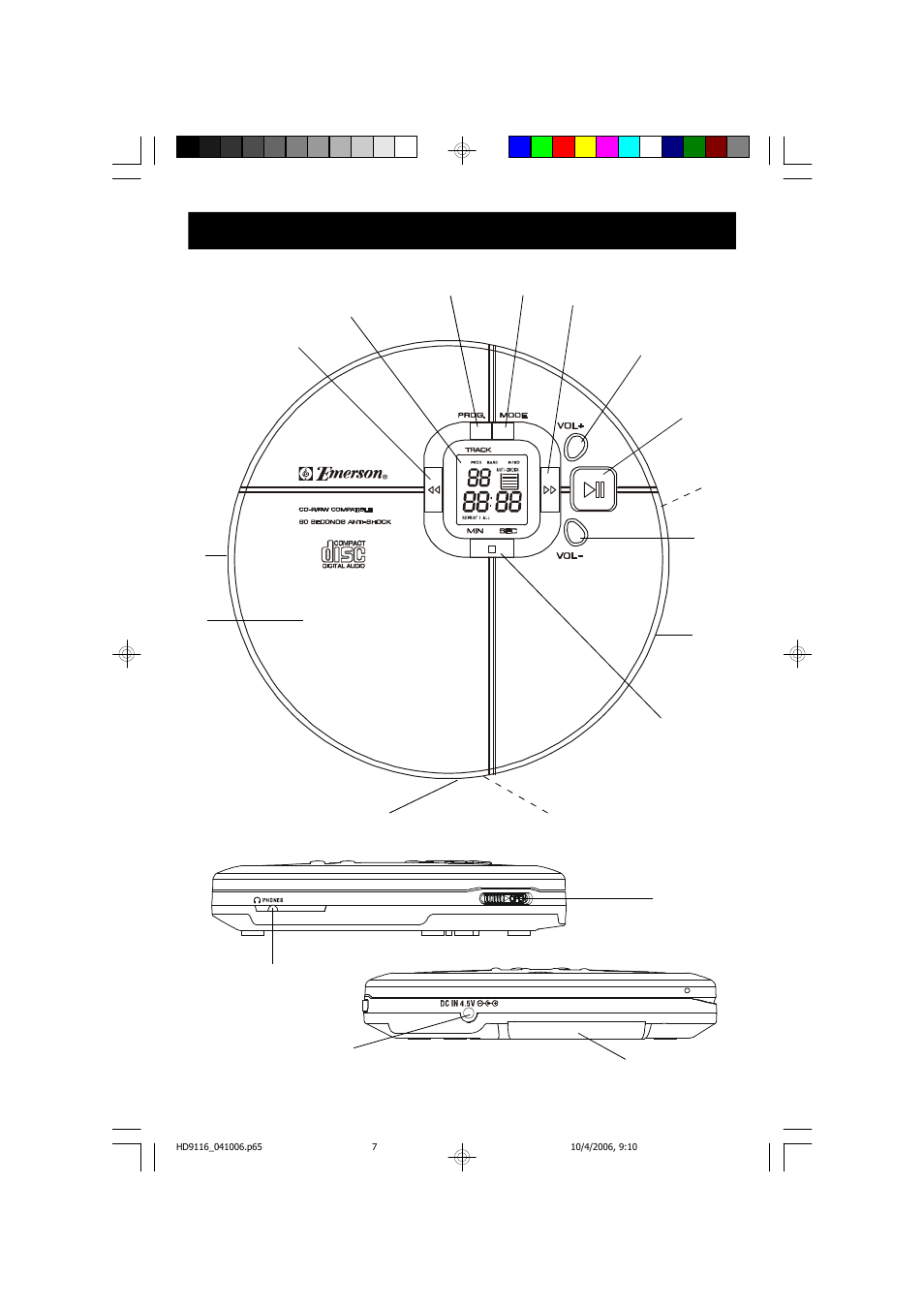 Location of controls and indicators | Emerson Radio HD9116BL User Manual | Page 8 / 23