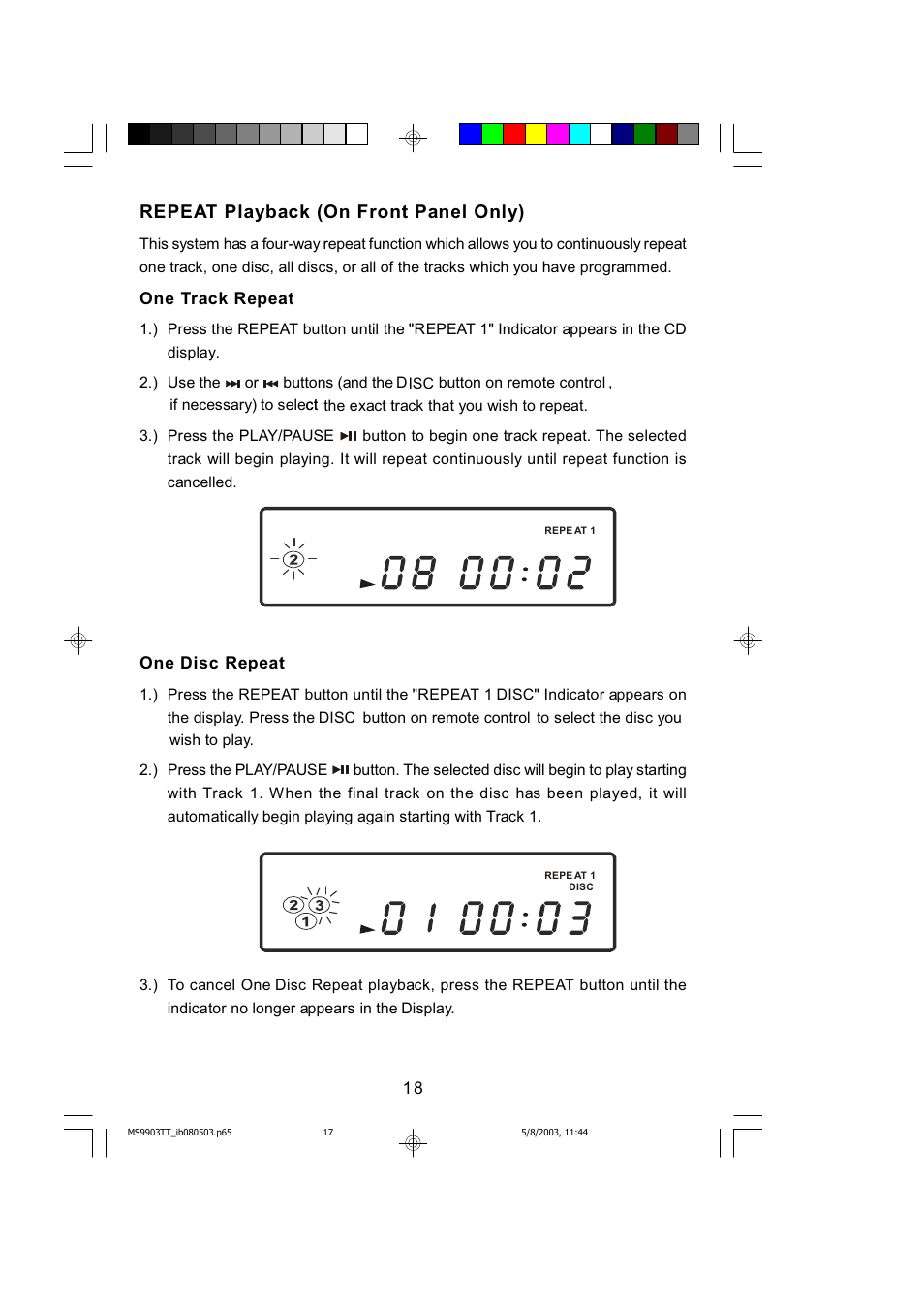 Repeat playback (on front panel only) | Emerson MS9904TTC User Manual | Page 19 / 30