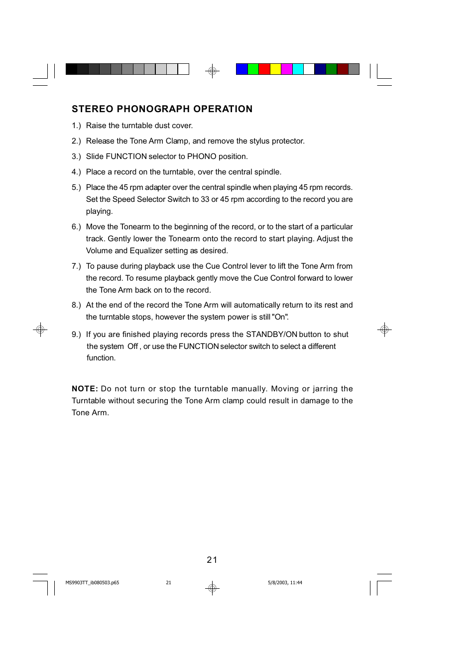 Stereo phonograph operation | Emerson MS9904TTC User Manual | Page 22 / 30
