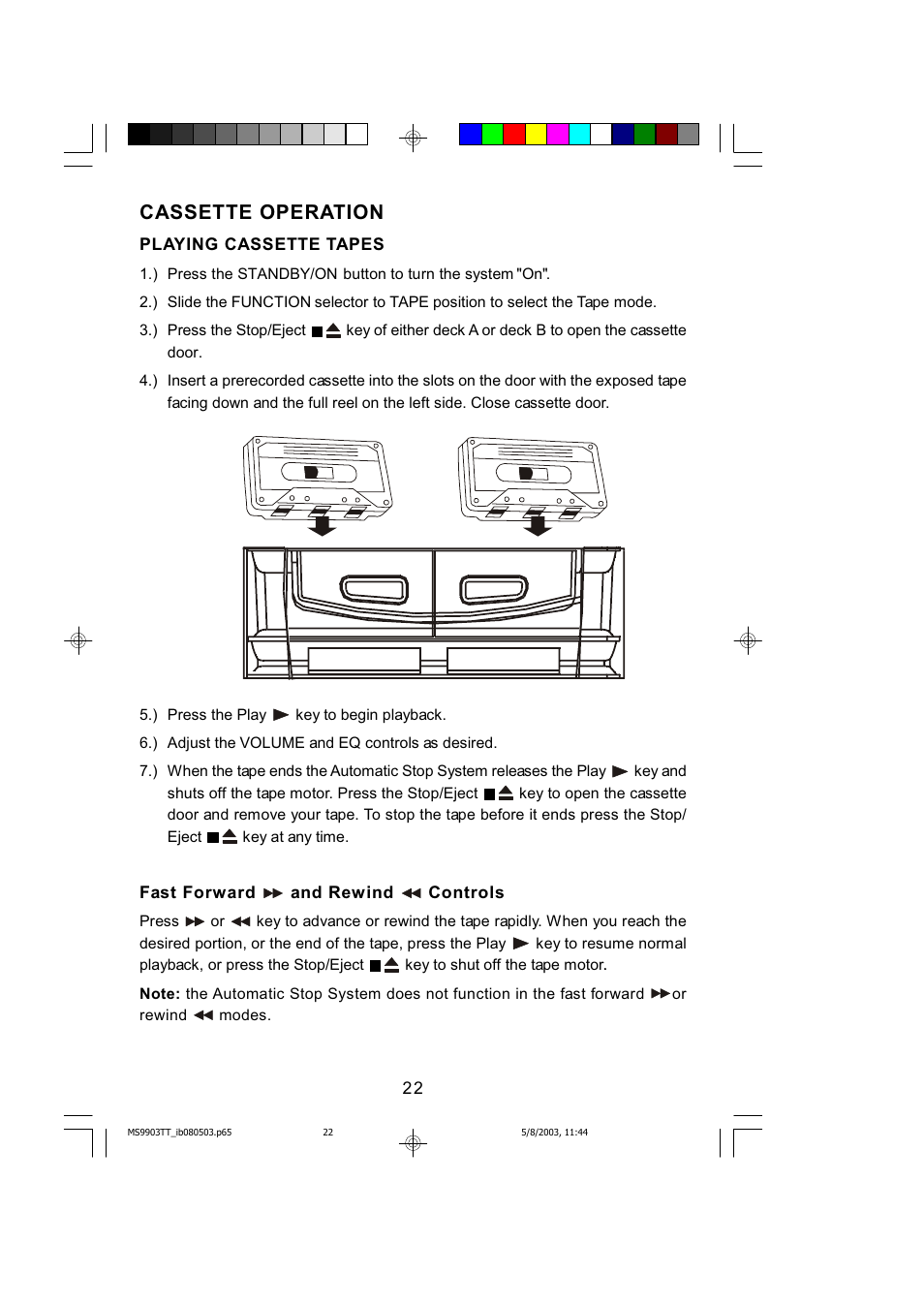 Cassette operation | Emerson MS9904TTC User Manual | Page 23 / 30