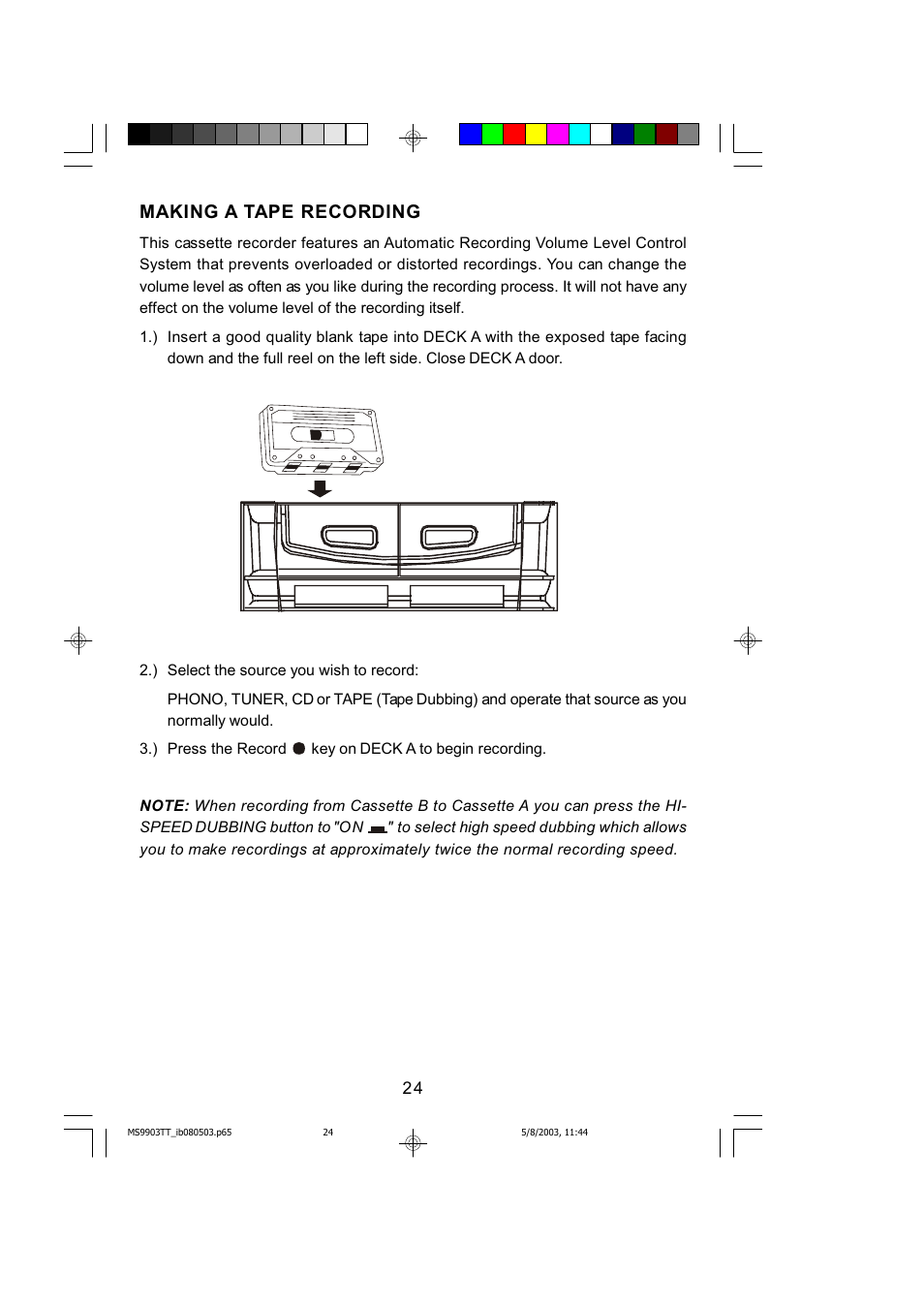 Making a tape recording | Emerson MS9904TTC User Manual | Page 25 / 30