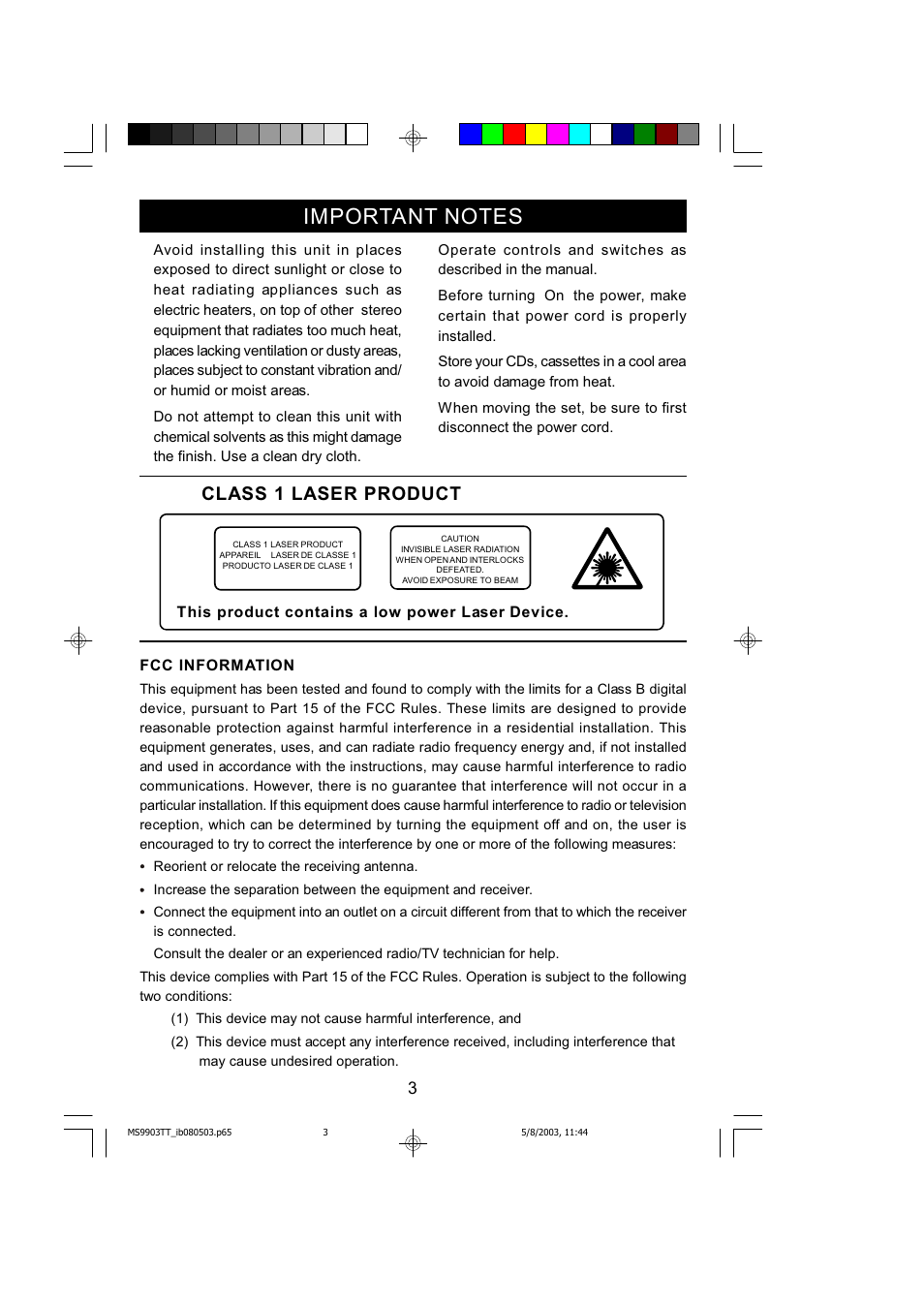 Class 1 laser product | Emerson MS9904TTC User Manual | Page 4 / 30