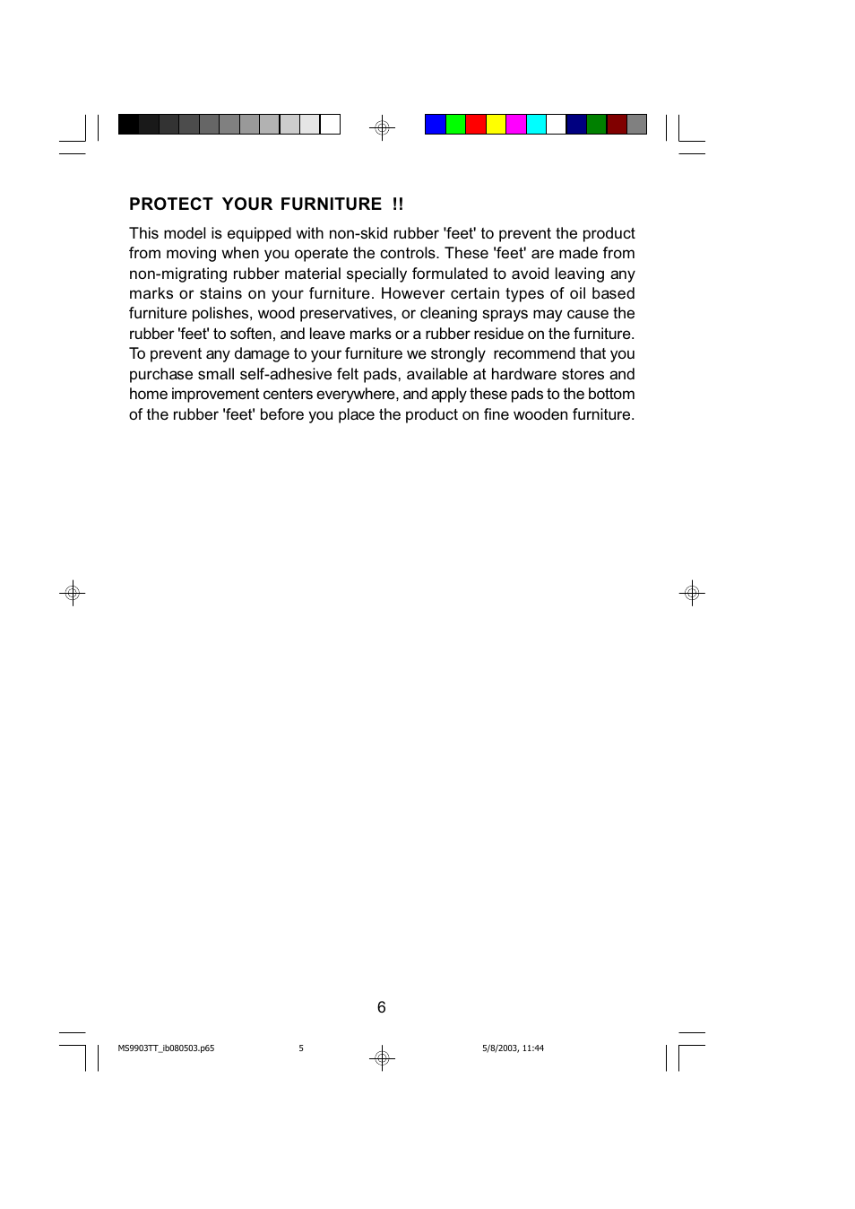 Protect your furniture | Emerson MS9904TTC User Manual | Page 7 / 30