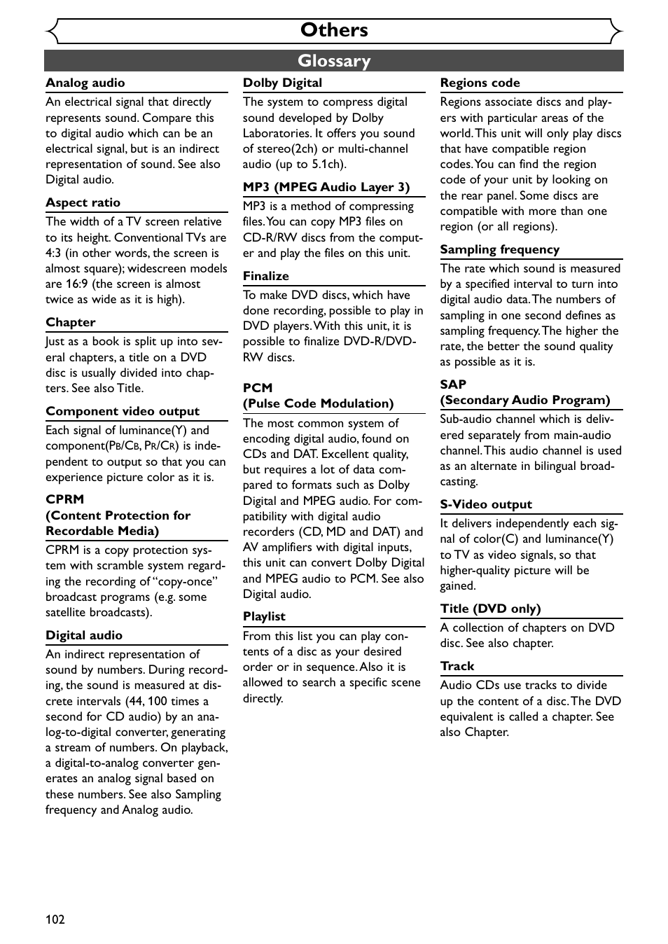 Others, Glossary | Emerson EWR20V4 User Manual | Page 102 / 108