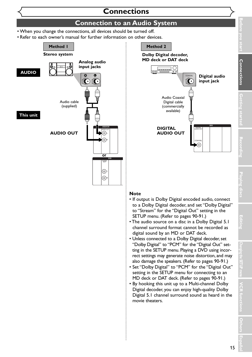 Connections, Connection to an audio system | Emerson EWR20V4 User Manual | Page 15 / 108