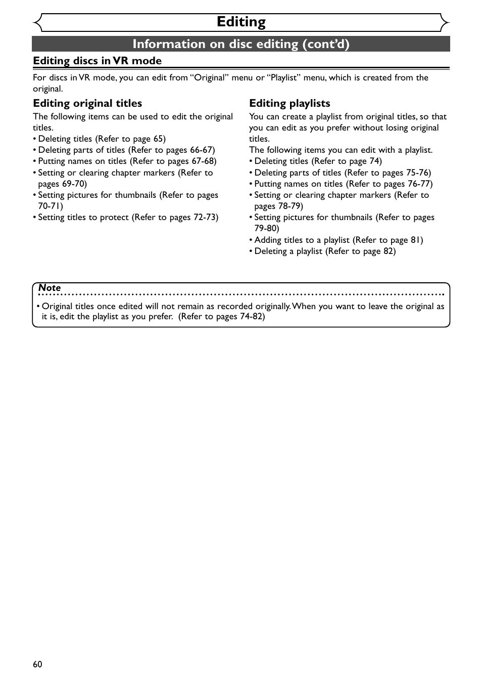 Editing, Information on disc editing (cont’d) | Emerson EWR20V4 User Manual | Page 60 / 108