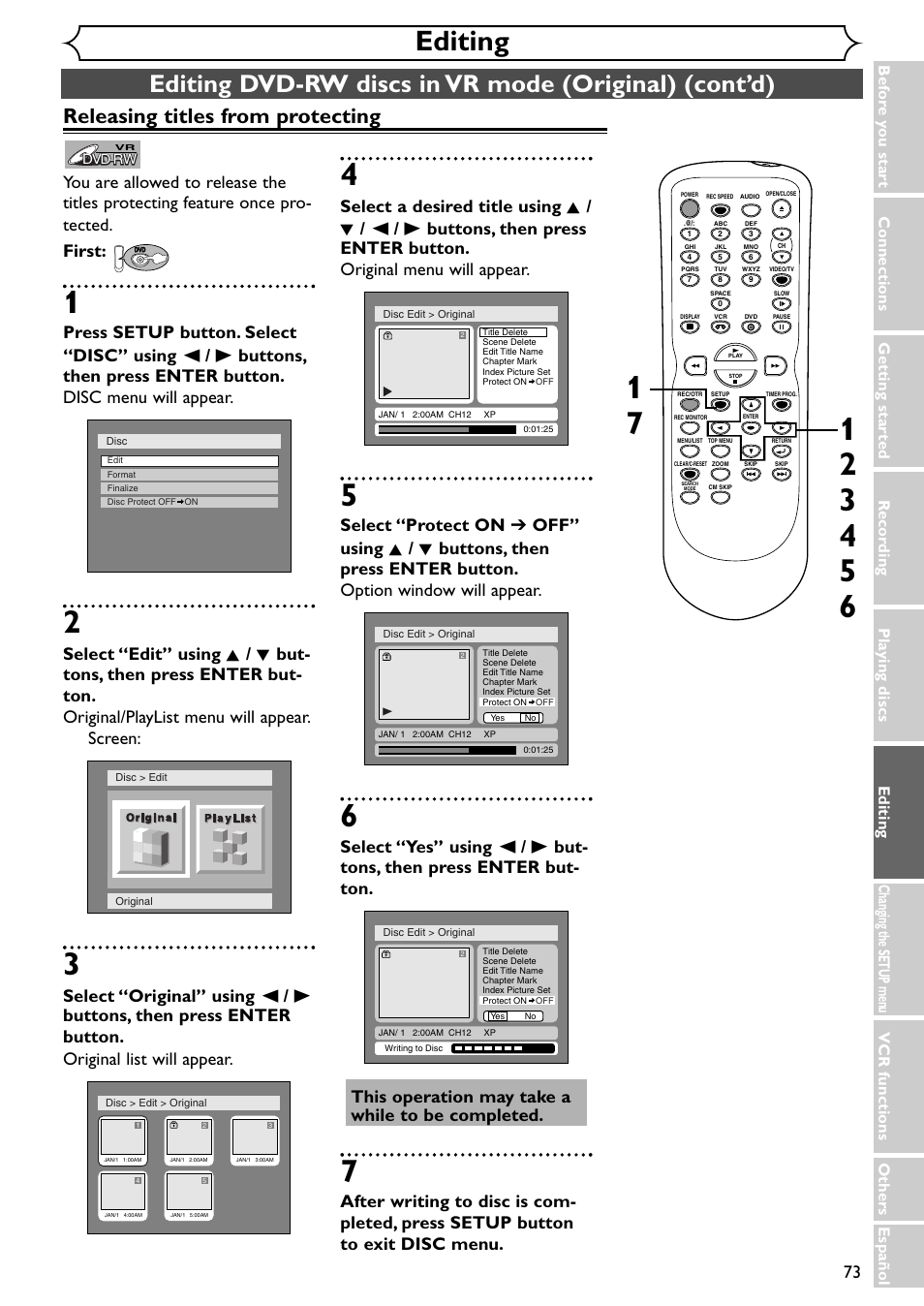 Editing, Releasing titles from protecting | Emerson EWR20V4 User Manual | Page 73 / 108