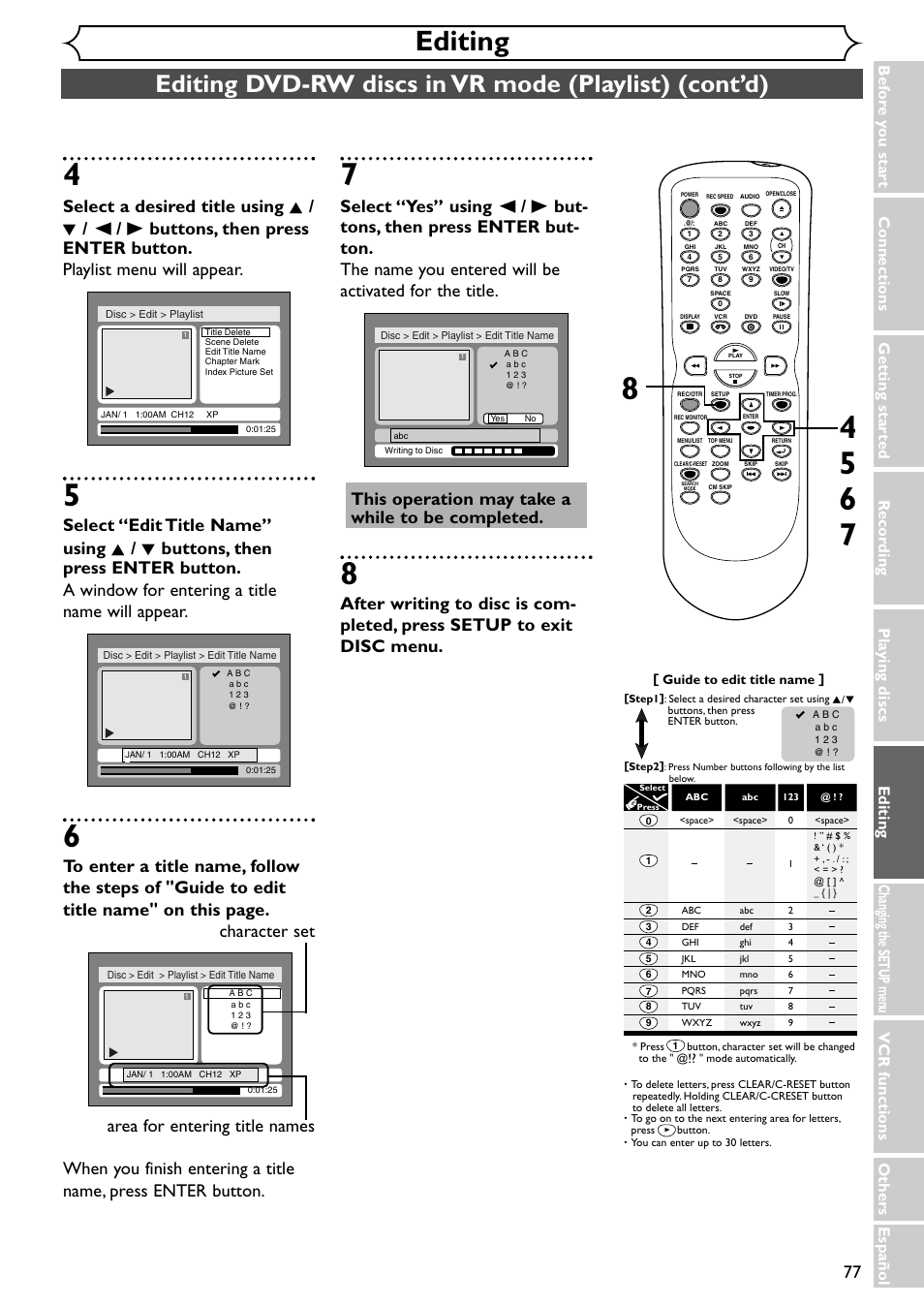 Editing | Emerson EWR20V4 User Manual | Page 77 / 108