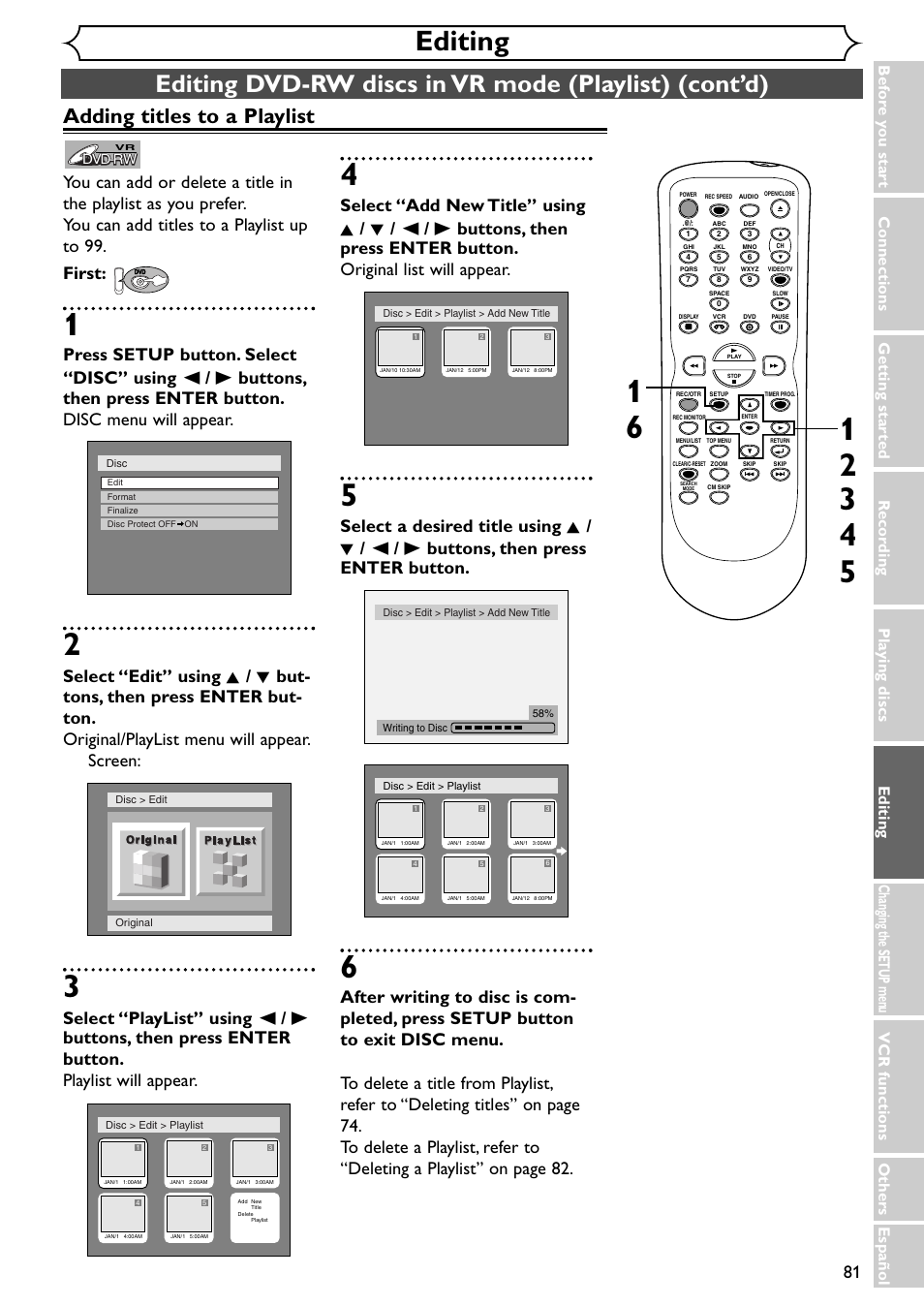 Editing, Adding titles to a playlist | Emerson EWR20V4 User Manual | Page 81 / 108