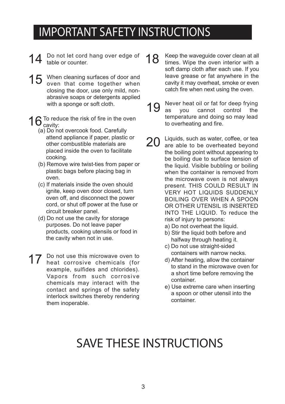 Important safety instructions 15, Save these instructions | Emerson Radio MW8992RD User Manual | Page 4 / 30