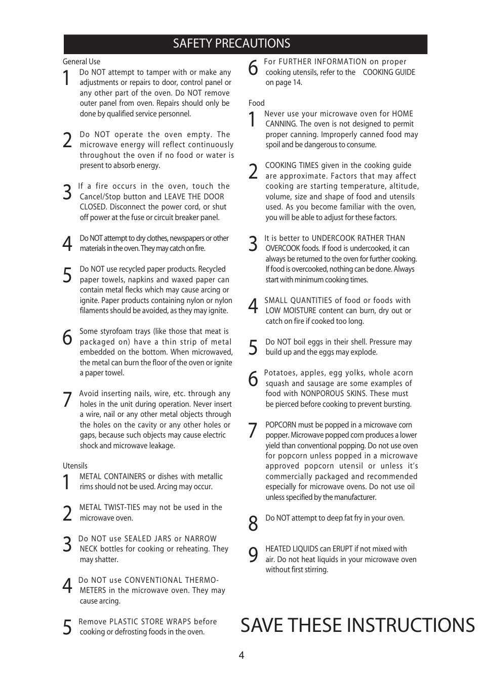 Save these instructions | Emerson Radio MW8992RD User Manual | Page 5 / 30