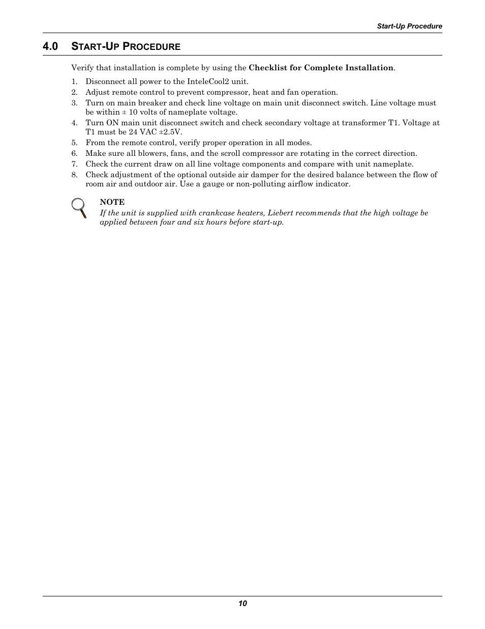 0 start-up procedure, Tart, Rocedure | Emerson 2 User Manual | Page 16 / 56