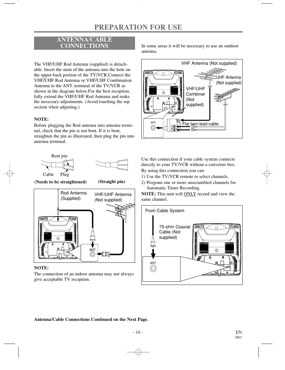 Preparation for use, Antenna/cable connections | Emerson EC1320C User Manual | Page 10 / 32