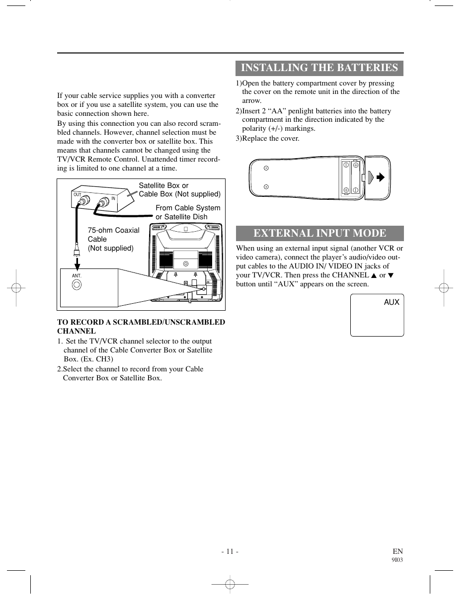 Installing the batteries, External input mode | Emerson EC1320C User Manual | Page 11 / 32