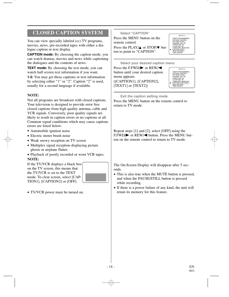 Closed caption system | Emerson EC1320C User Manual | Page 18 / 32