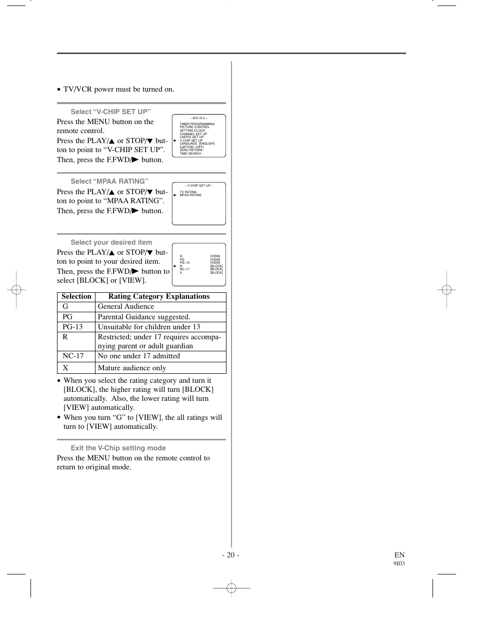 Mpaa rating set up | Emerson EC1320C User Manual | Page 20 / 32