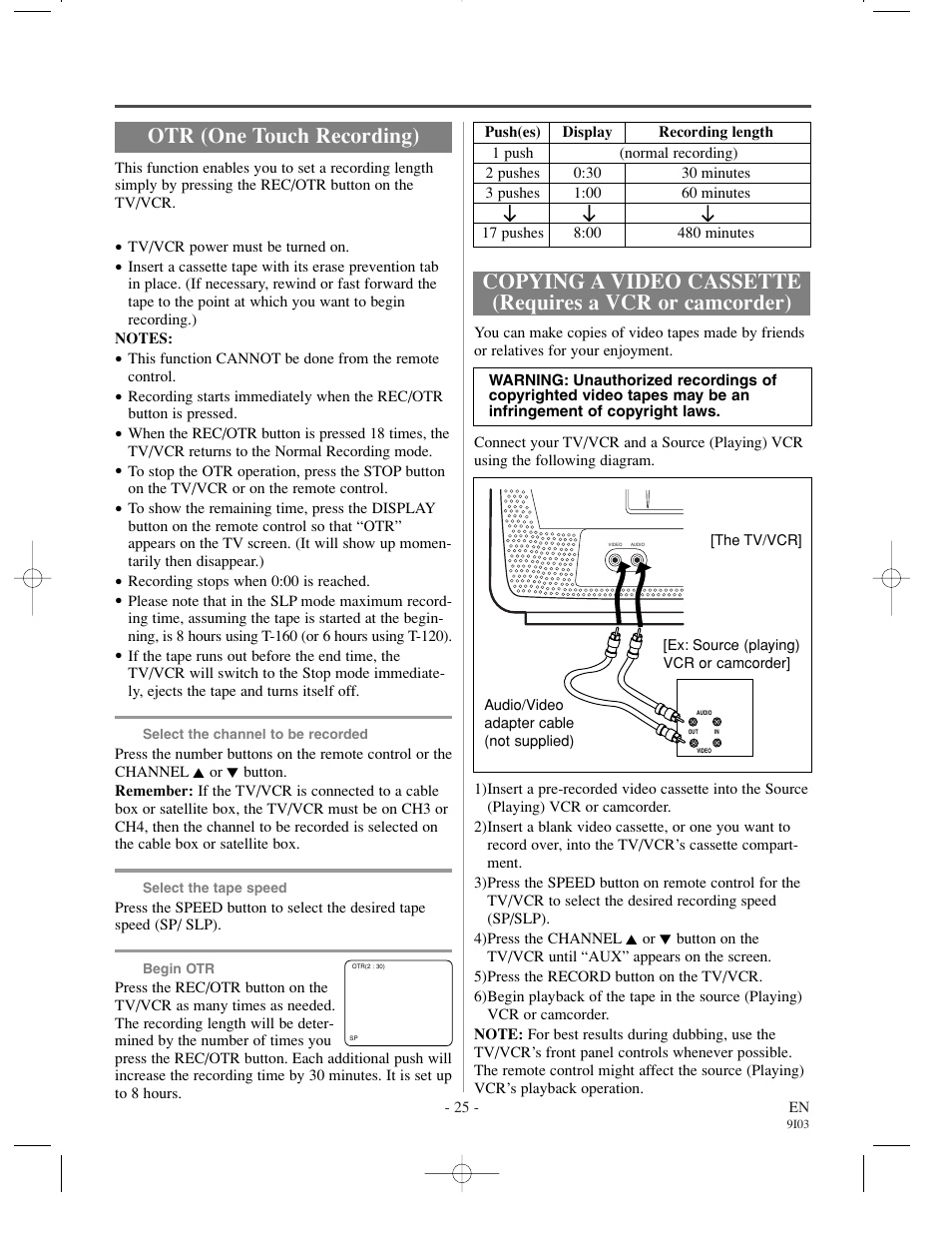 Otr (one touch recording) | Emerson EC1320C User Manual | Page 25 / 32