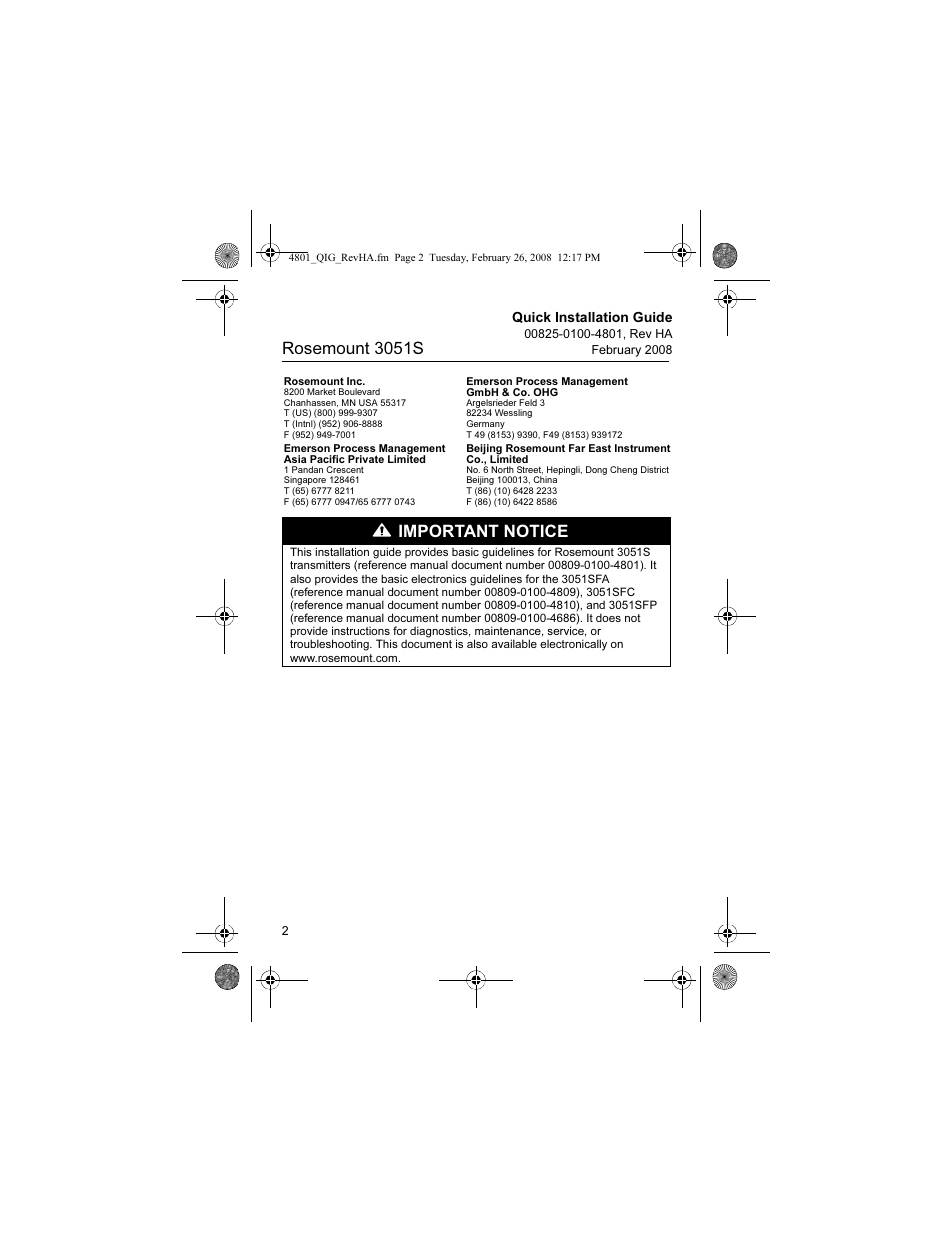 Rosemount 3051s, Important notice | Emerson 3051S User Manual | Page 2 / 36