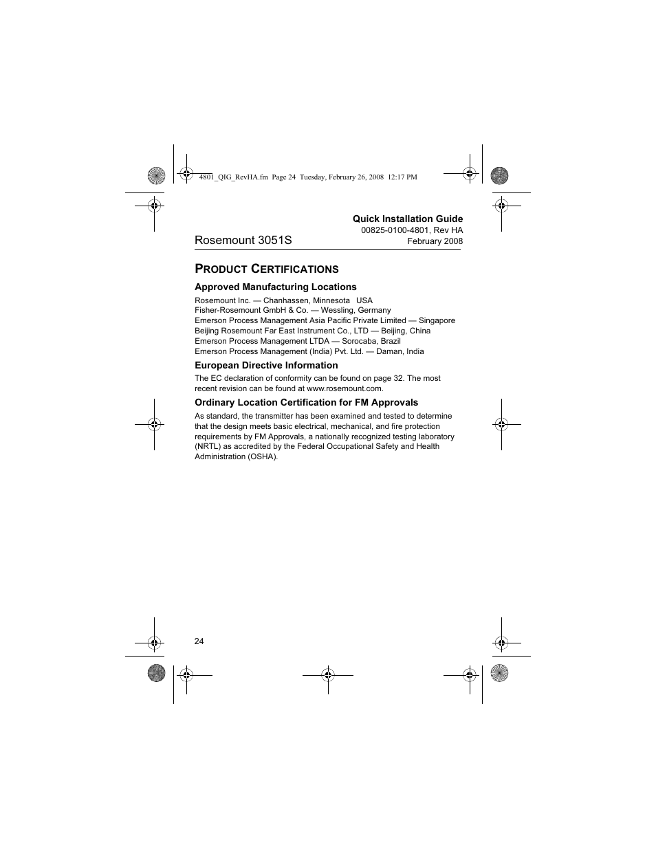 Product certifications, Rosemount 3051s | Emerson 3051S User Manual | Page 24 / 36