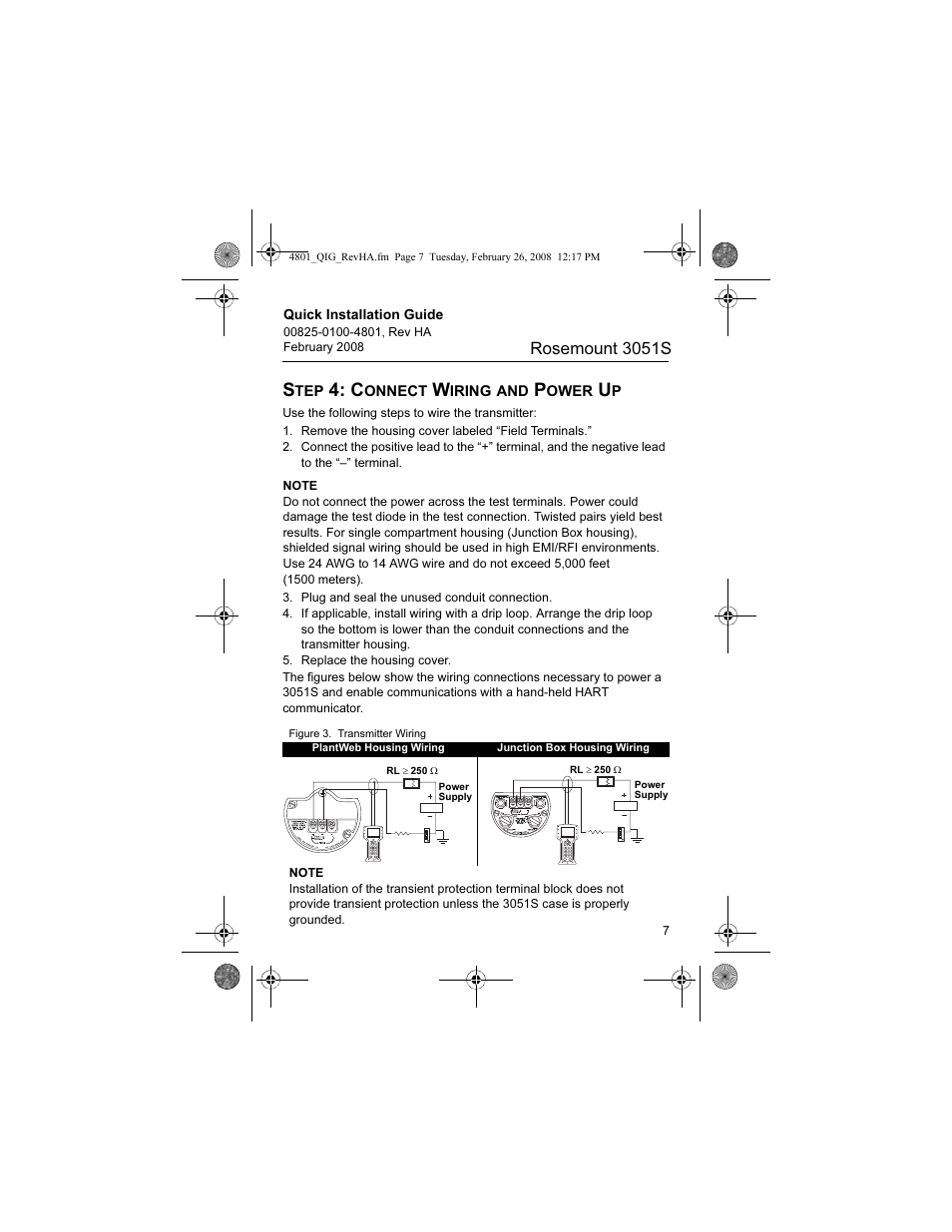 Step 4: connect wiring and power up, Rosemount 3051s | Emerson 3051S User Manual | Page 7 / 36