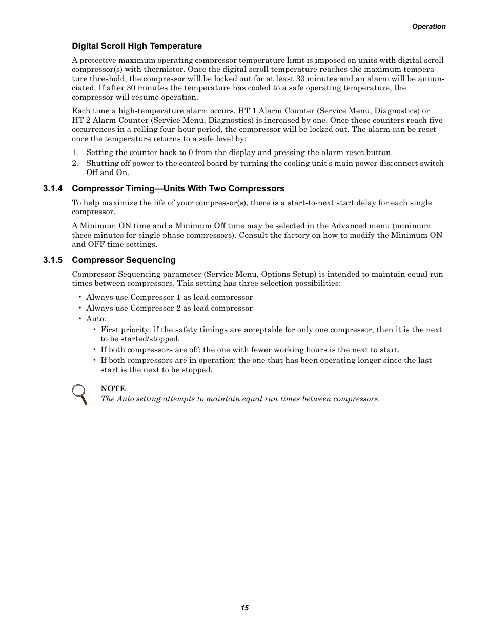 Digital scroll high temperature, 4 compressor timing—units with two compressors, 5 compressor sequencing | Compressor timing—units with two compressors, Compressor sequencing | Emerson Liebert iCOM User Manual | Page 21 / 84