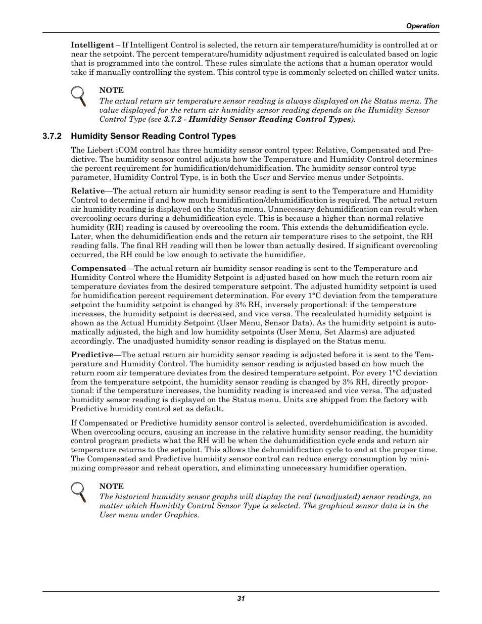 2 humidity sensor reading control types, Humidity sensor reading control types | Emerson Liebert iCOM User Manual | Page 37 / 84