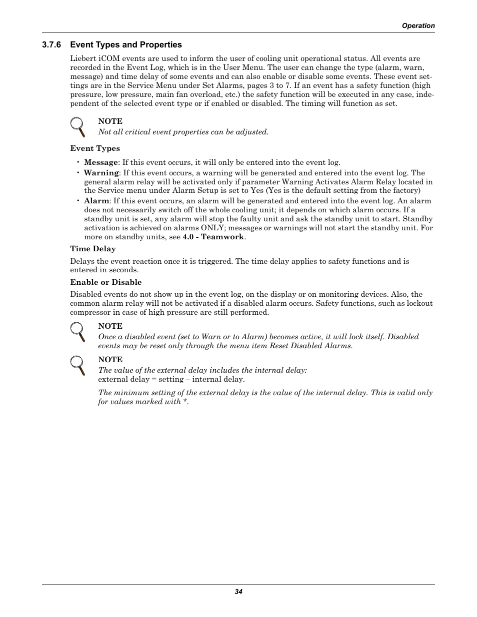 6 event types and properties, Event types and properties | Emerson Liebert iCOM User Manual | Page 40 / 84