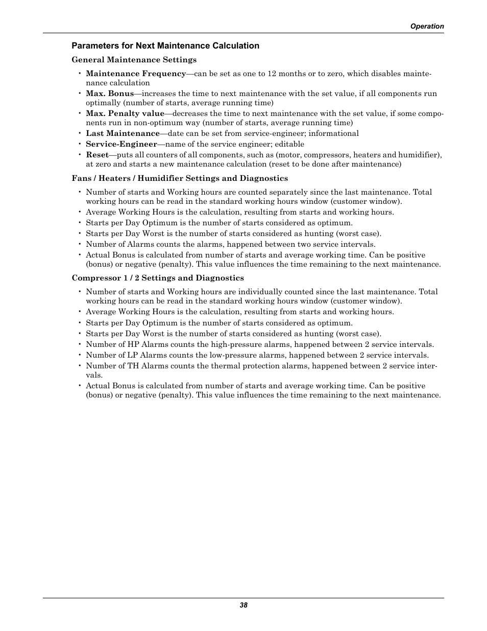 Parameters for next maintenance calculation | Emerson Liebert iCOM User Manual | Page 44 / 84