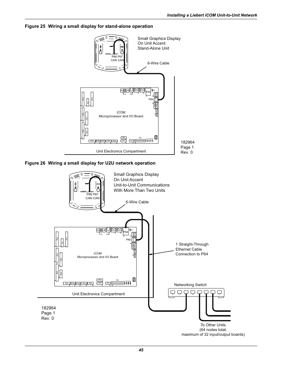 Figure 26, Installing a liebert icom unit-to-unit network 45, Wire cable | Unit electronics compartment, Icom microprocessor and i/o board | Emerson Liebert iCOM User Manual | Page 51 / 84