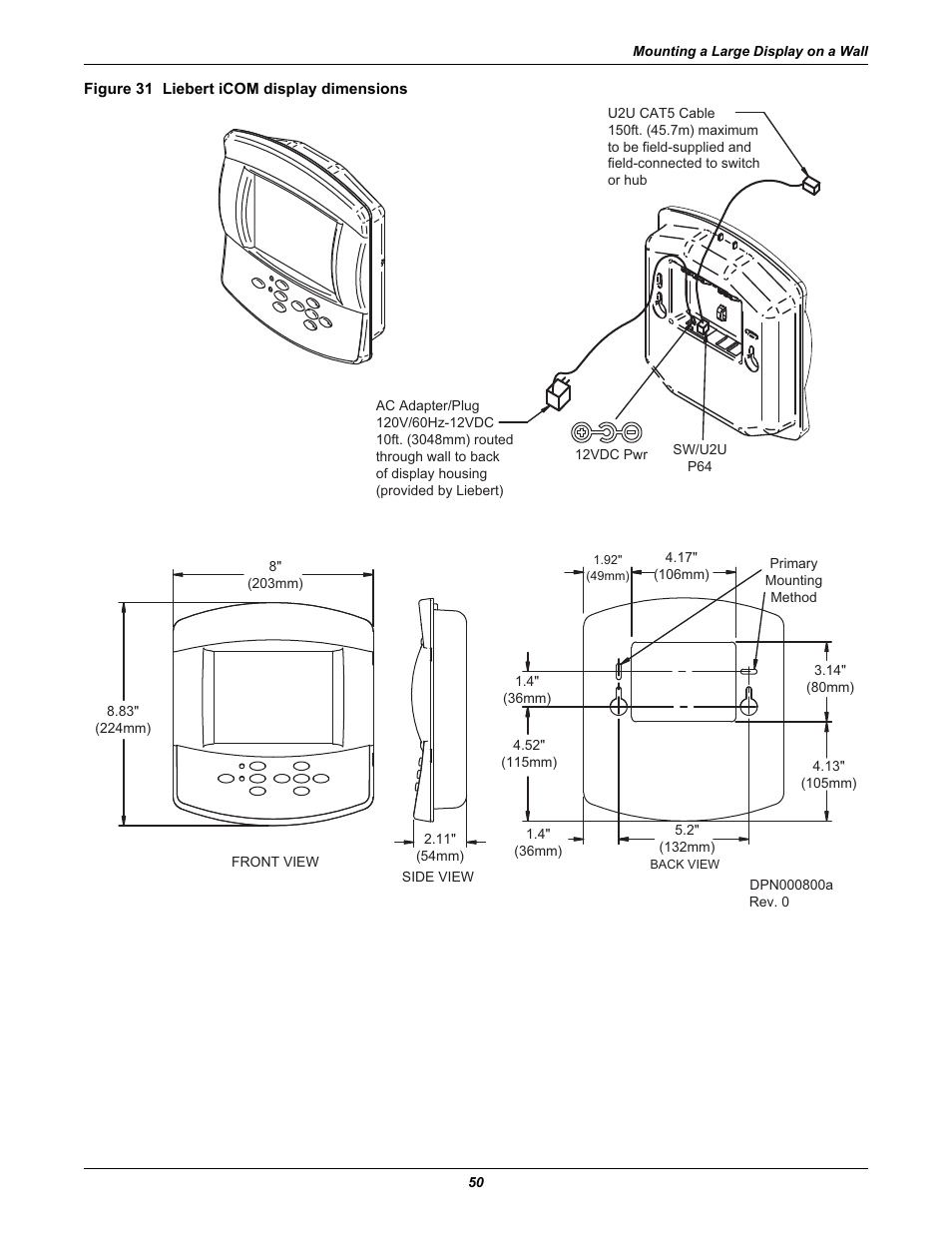 Figure 31 liebert icom display dimensions, Liebert icom display dimensions, And figure 31 | Emerson Liebert iCOM User Manual | Page 56 / 84