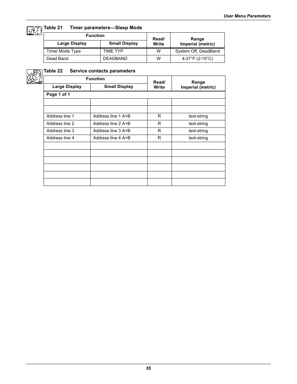 Table 22 service contacts parameters, Table 22, Service contacts parameters | Emerson Liebert iCOM User Manual | Page 61 / 84