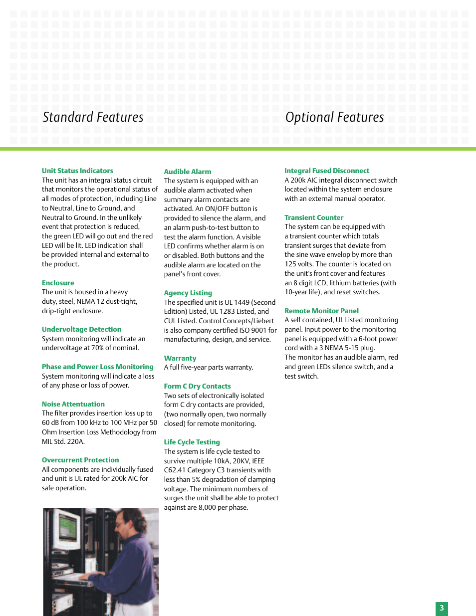 Standard features, Optional features | Emerson Liebert LM Series User Manual | Page 3 / 6