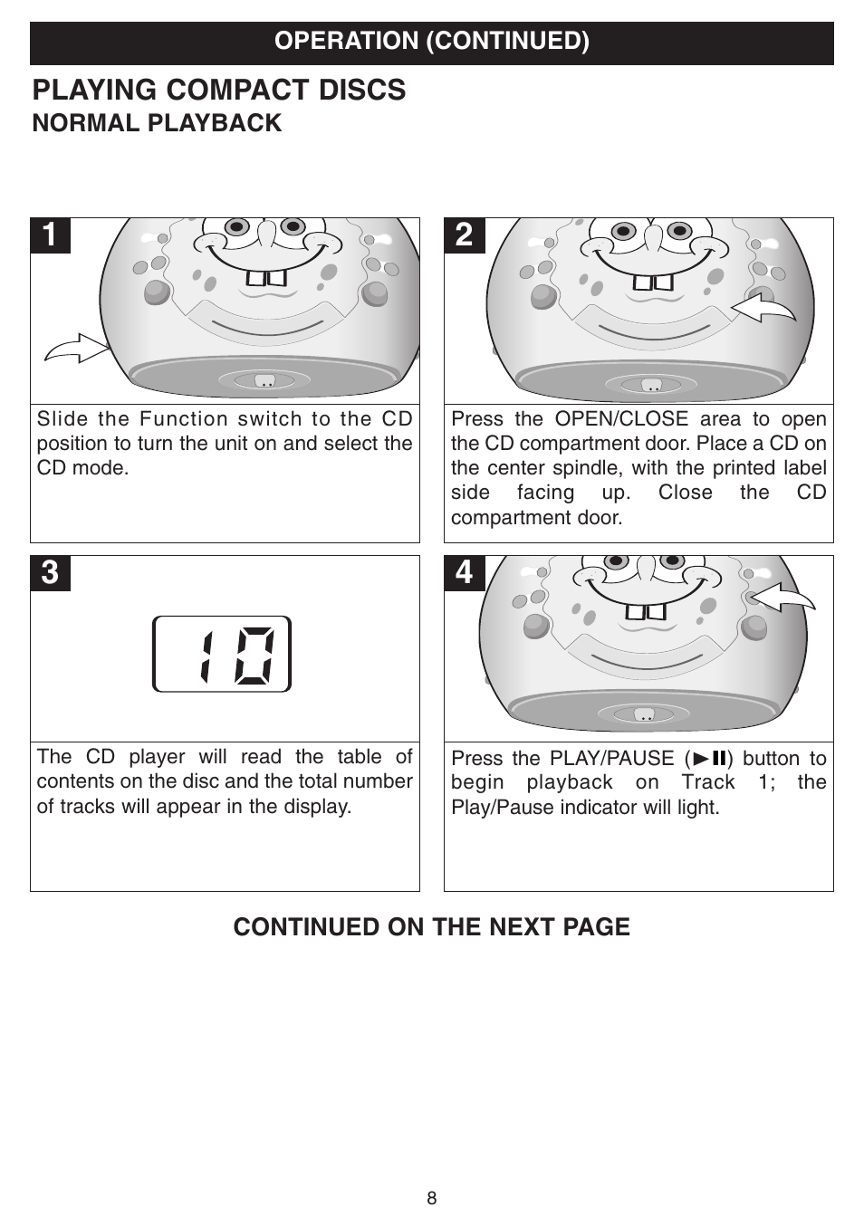 Playing compact discs | Emerson Radio SB225 User Manual | Page 9 / 18