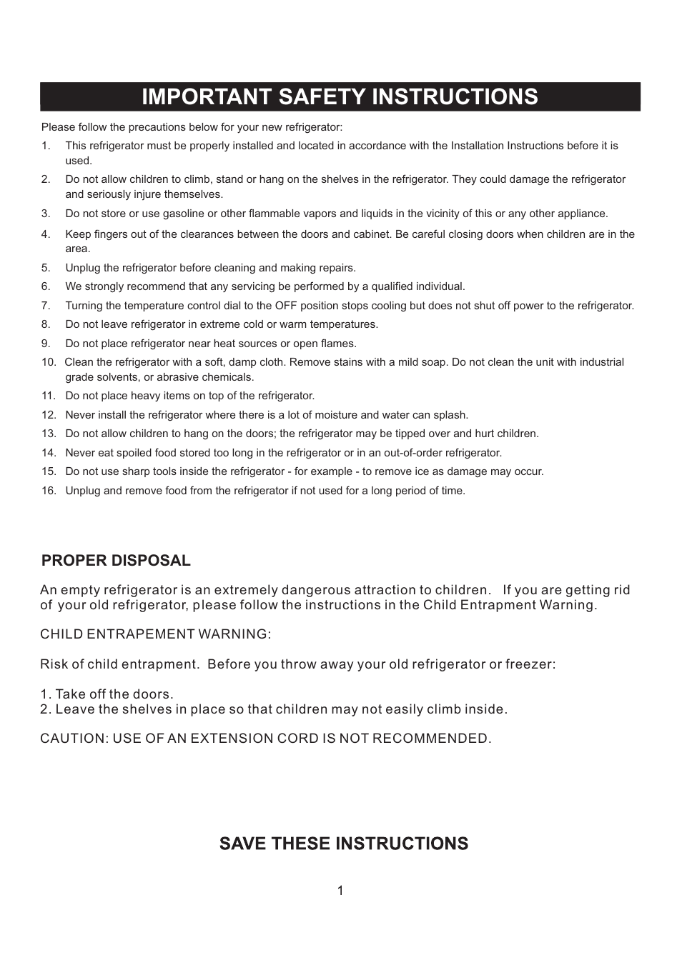 Important safety instructions, Proper disposal | Emerson Radio CR175W User Manual | Page 2 / 11