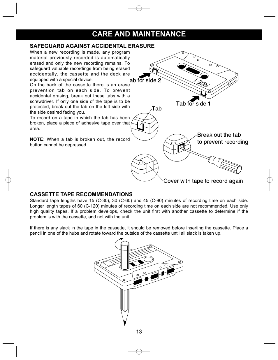 Care and maintenance, Side 1 | Emerson Radio PD6528 User Manual | Page 14 / 19