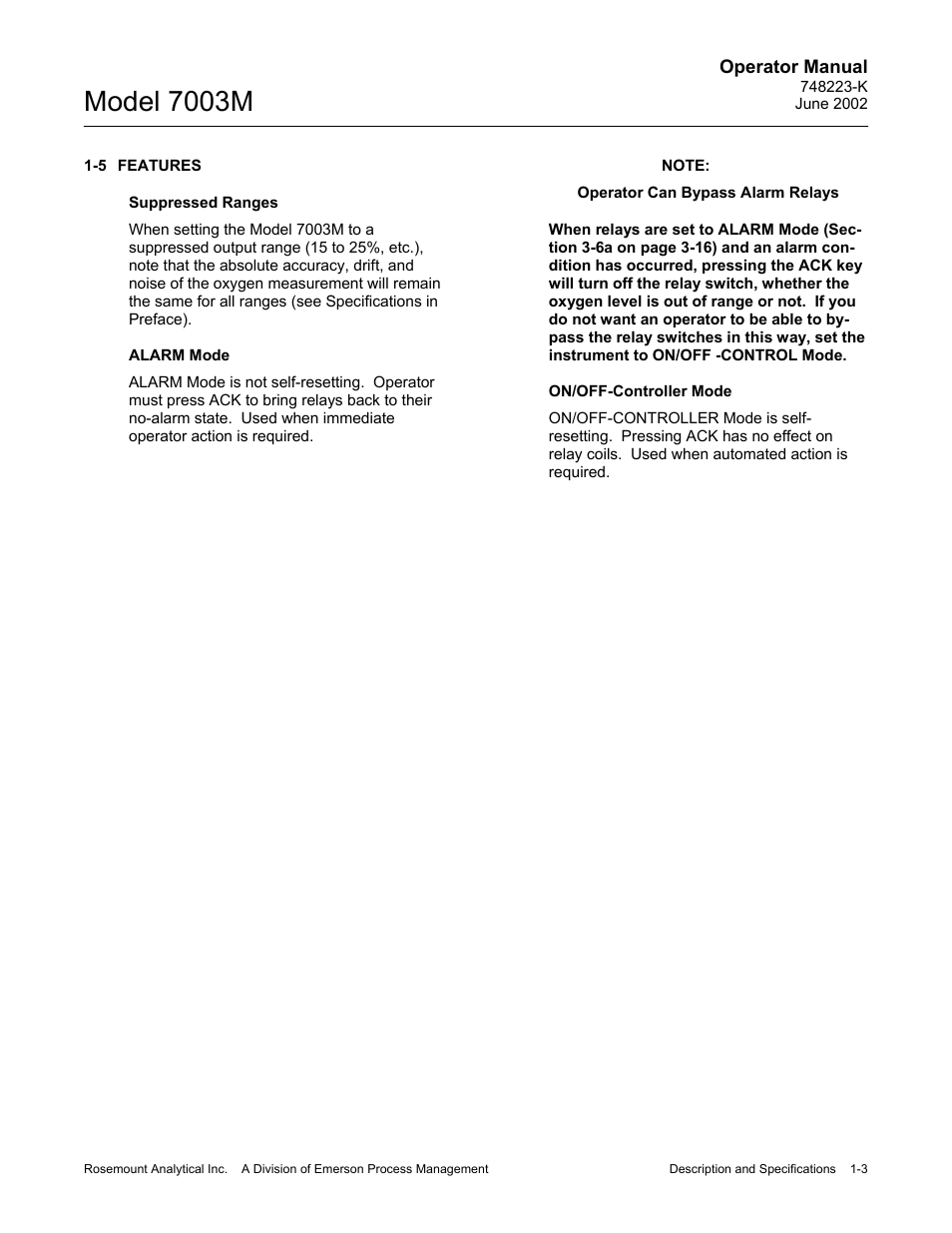 5 features, Model 7003m | Emerson 7003M User Manual | Page 15 / 74