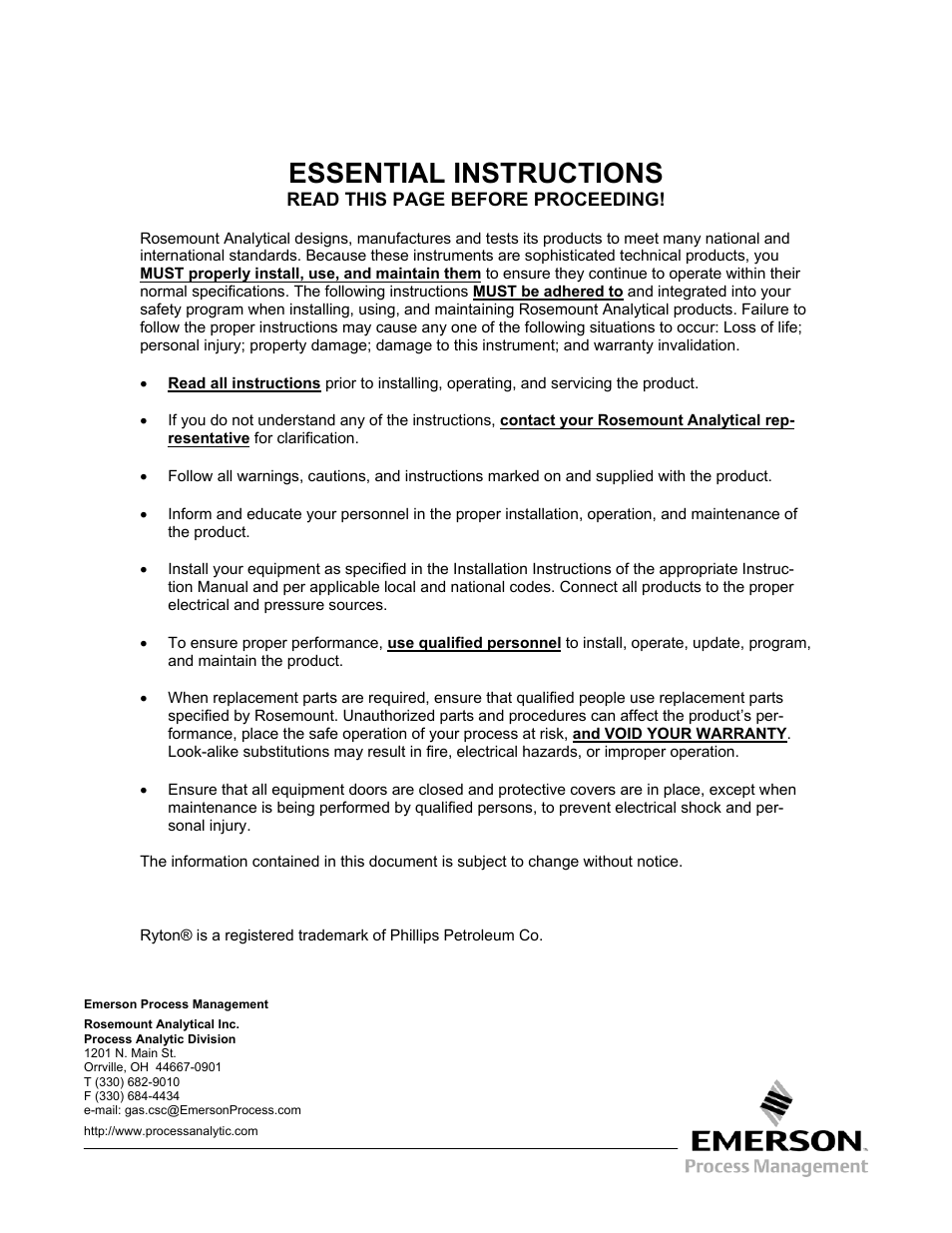 Essential instructions | Emerson 7003M User Manual | Page 2 / 74