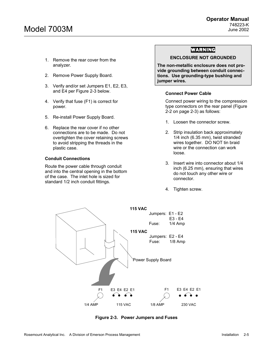 3 power jumpers and fuses, Model 7003m | Emerson 7003M User Manual | Page 23 / 74