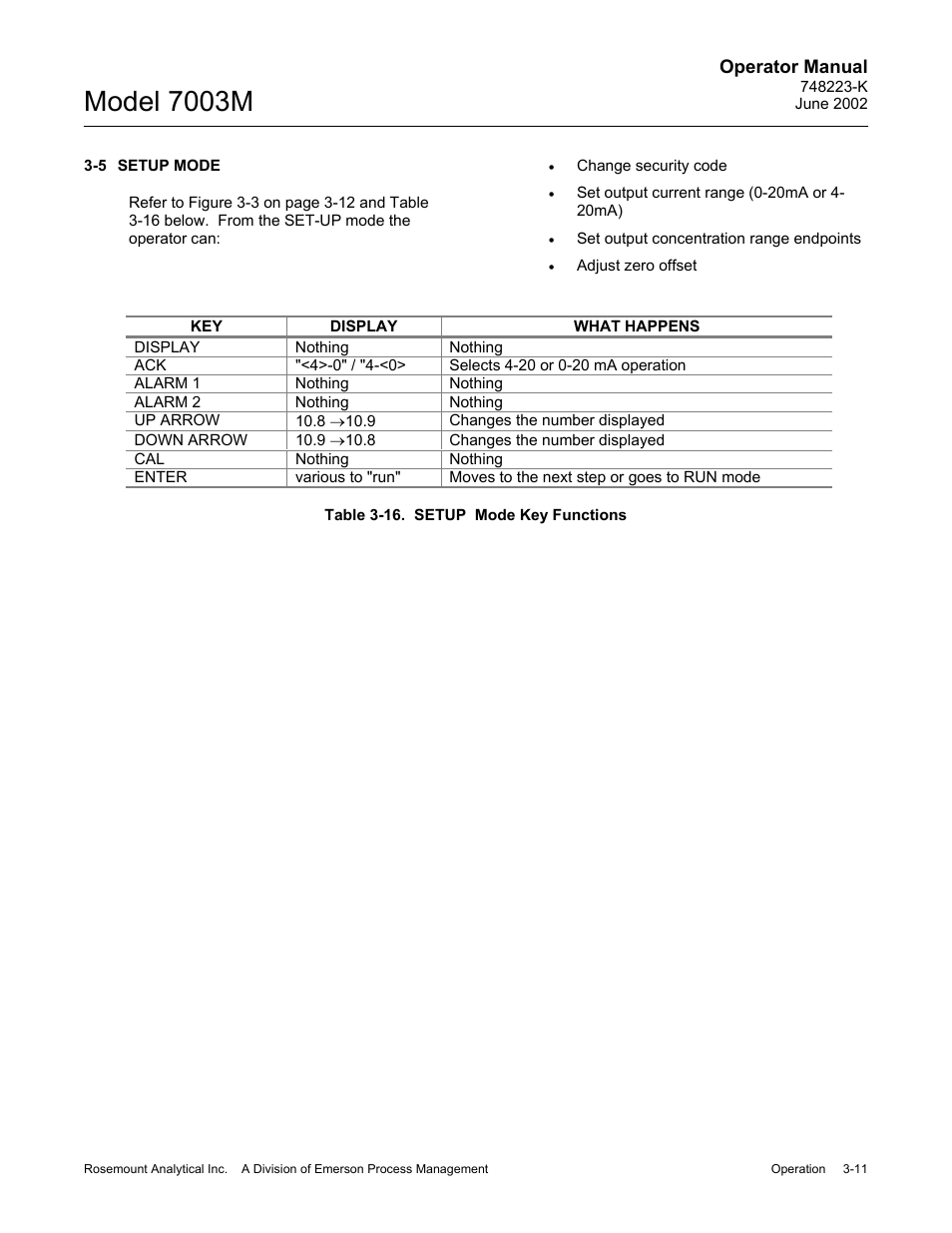 5 setup mode, Model 7003m | Emerson 7003M User Manual | Page 37 / 74